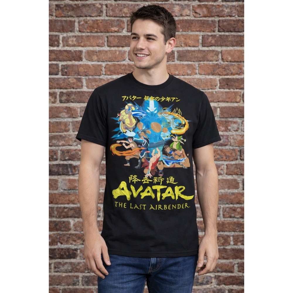 Nickelodeon Avatar Last Airbender Aang Group Graphic T Shirt Anime Medium Black